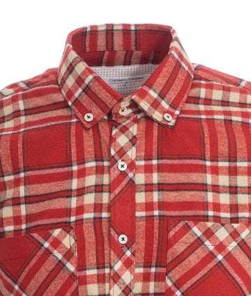 Camisa Leñadora Roja  Cuadros Beige